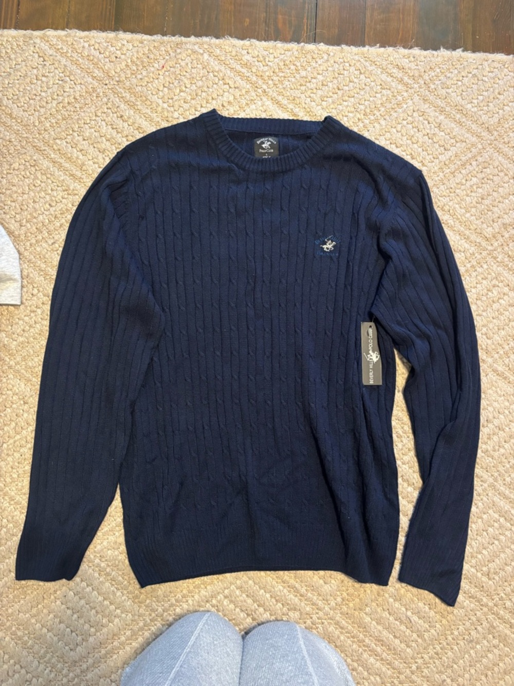 Beverly Hills Polo Club Navy Cable-Knit Crewneck Sweater